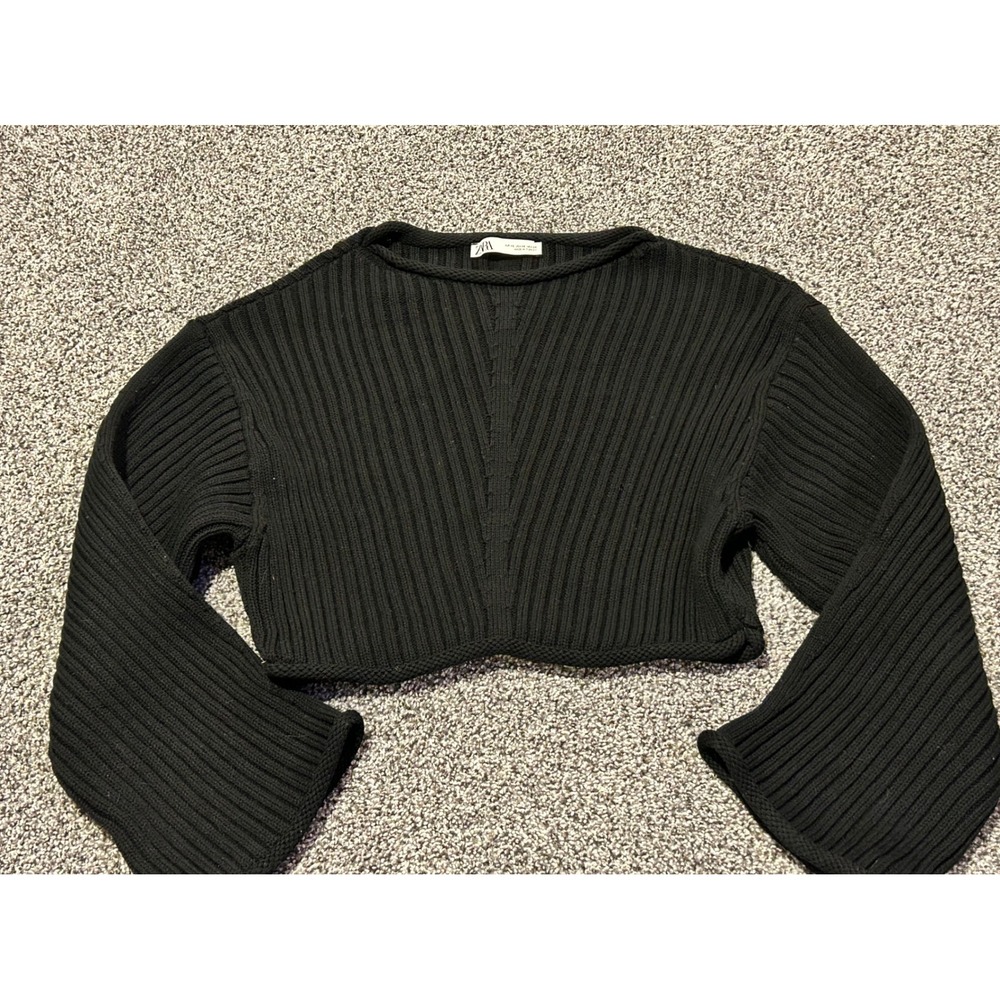 Zara Black Ribbed Sweater Cardigan